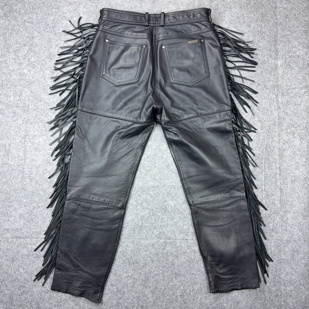 VTG Harley Davidson Leather Pants Womens 16 Black Motorcycle Biker‎ Fringe 80s - Picture 9 of 14